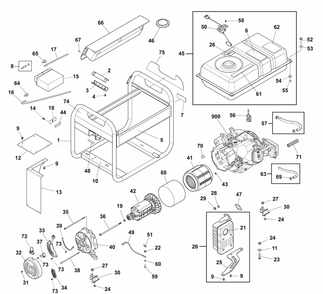 Main Unit Diagram and Parts List for 030742-02  Briggs and Stratton Generator